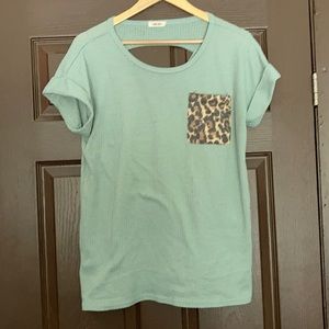 Teal and Cheetah Waffle Knit Tee